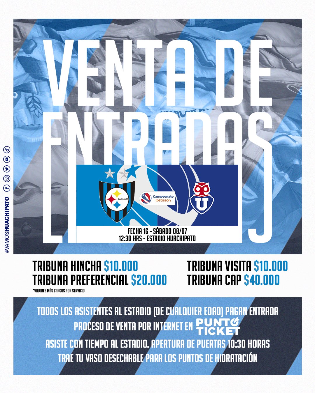 Huachipato FC on Twitter "🎟️Venta de 𝑬𝑵𝑻𝑹𝑨𝑫𝑨𝑺🎟 Huachipato vs udechile ️ 👉Mañana 𝑴𝑰𝑬́𝑹𝑪𝑶𝑳𝑬𝑺 a