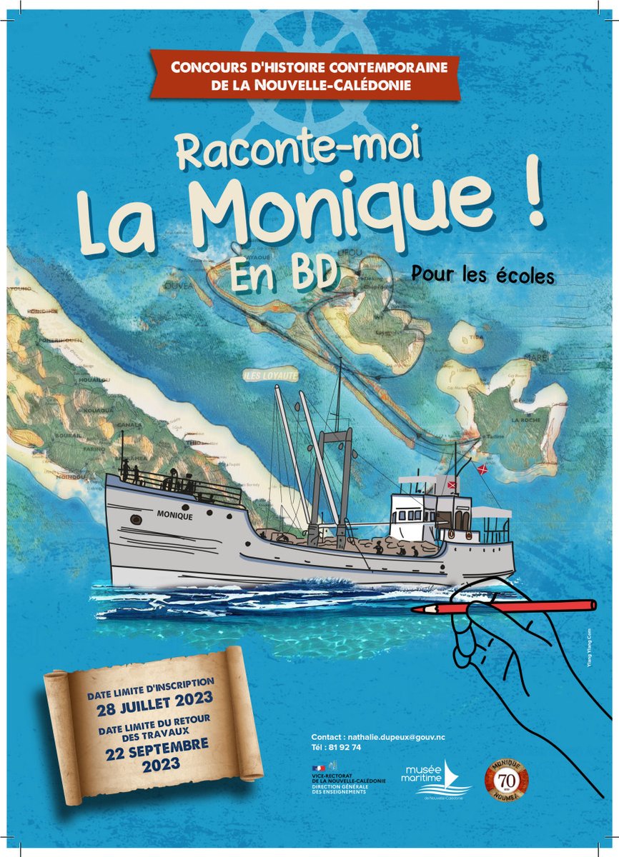 Les écoles primaires peuvent elles aussi participer au #concoursBD 'Raconte moi la #Monique !' lancé par
@acnoumea !
! Différents prix seront remis et les productions des lauréats seront exposées au musée à partir d'octobre. Inscription jusqu'au 28/07 !
@GouvNC