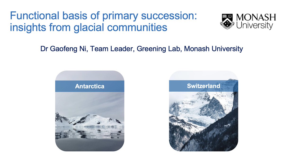 gaofengni's tweet photo. Have you wondered what is the first step for life to colonise newly formed lands? Today at 10 am (Room 1), I'll be presenting our work at @greeninglab and with @Sean_K_Bay about the functional basis of primary succession in glacial forelands at #ASM2023, thank you @AUSSOCMIC https://t.co/IavANnCxsy