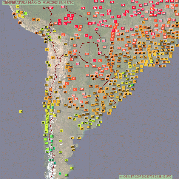 extremetemps's tweet photo. Just incredible warmth in South America where it 's supposed to be winter and temperatures look like summer in many areas.
Over 30C in Central Argentina and Chile,record warmth also in Peru with over 27C in Lima-La Molina, hottest June day on records.
Abnormal warmth will go on.. https://t.co/dR6FJvVQeE