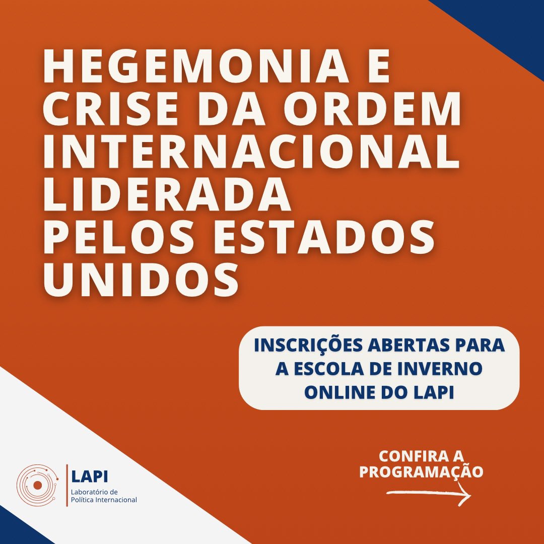 Entre 17 e 22 de julho, o LAPI oferecerá o curso “Hegemonia e Crise da Ordem Internacional Liderada pelos Estados Unidos”. 

Partindo de uma contextualização ampla sobre a ordem e as dificuldades internas nos EUA, o curso discutirá temas como: a hegemonia do dólar, +