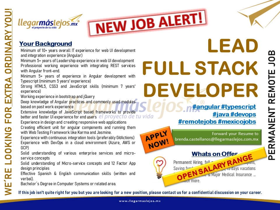 BrendaRecruits2's tweet image. I’m #hiring.
Do you know anyone who might be interested??
#lead #fullstackjava #angularjs #typescript #devops
#remotejobs #mexicojobs