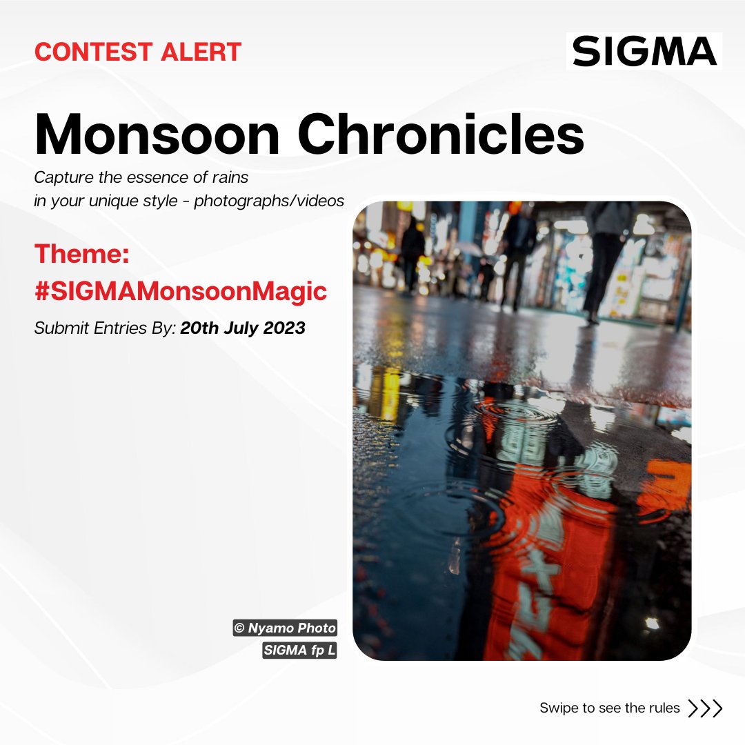 Sigma_India's tweet photo. Capture the magic of monsoon with your lens and win exciting goodies! πΈπ₯ Join our monsoon photography for a chance to showcase your talent.
#SIGMAcontest #SIGMAMonsoonMagic #MonsoonPhotography #SIGMApicks #sigmagear #sigmalenses #sigmalens #sigmaart #sigmacontemporary https://t.co/EF6eEMfsRd