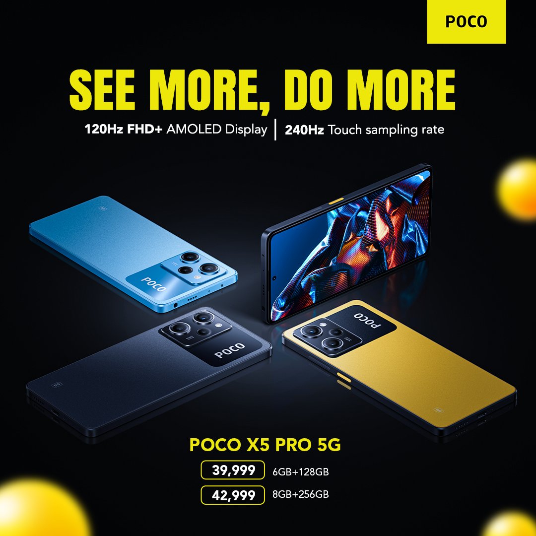 POCONepal's tweet photo. Experience the Power of Speed and Performance with the 𝐏𝐎𝐂𝐎 𝐗𝟓𝐏𝐑𝐎 𝟓𝐆! 
Enjoy a stunning 𝟏𝟐𝟎𝐇𝐳 𝐅𝐇𝐃 + 𝐀𝐌𝐎𝐋𝐄𝐃 𝐃𝐎𝐓 𝐃𝐢𝐬𝐩𝐥𝐚𝐲.
#POCOX5PRO #5GPower #SpeedAndPerformance #120HzDisplay #AMOLEDDotDisplay https://t.co/EmPrvl9iB1