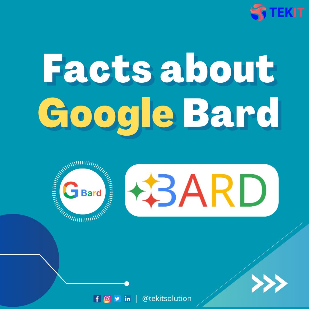 tekitsoftwares's tweet photo. Facts about Google Bard-
#Google #GooglebardAI #AI #ArtificialIntelligence #itstaffing #contractbasis #contigentstaffing #staffingsolution
#ICAI #PVSindhu #StocksToBuy #PetrolDieselPrice #LTIMindtree #storm #SAFFChampionship2023 #IndianFootball #DepthCampaign @TekitSolution https://t.co/zxANW1hZDL