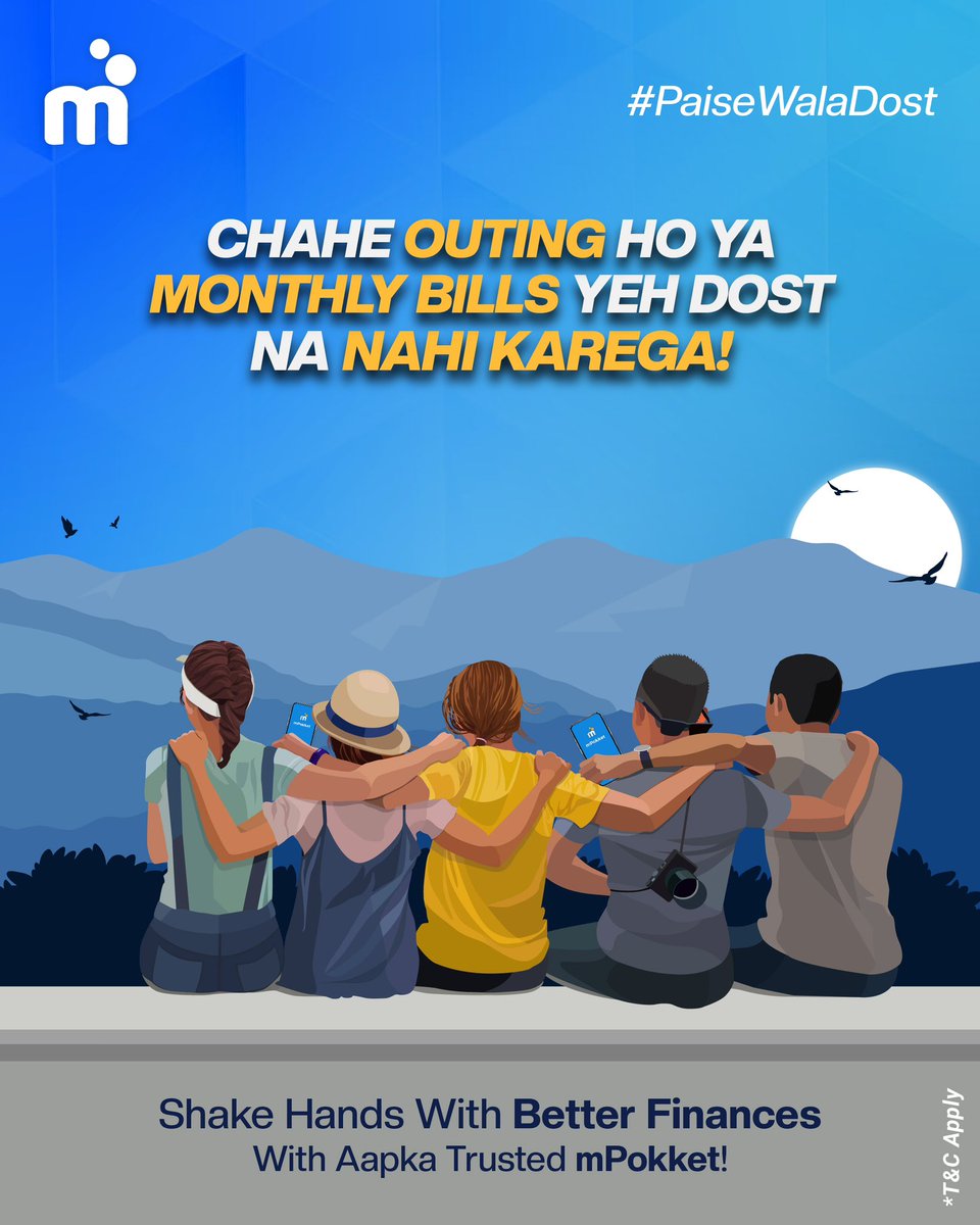 mPokketOfficial's tweet photo. Chahe outing ho🧳ya monthly bills, aapka trusted #PaiseWalaDost 🤝mPokket will never say no to you!
#mPokekt #instantloan #fintech #instantcash #mPokketFinance #Friendship #BetterFinances #TrustedLender #QuickCash #DownloadNow #MoneyMatters #OutingFunds #MonthlyBills https://t.co/WHfSWnbMKA