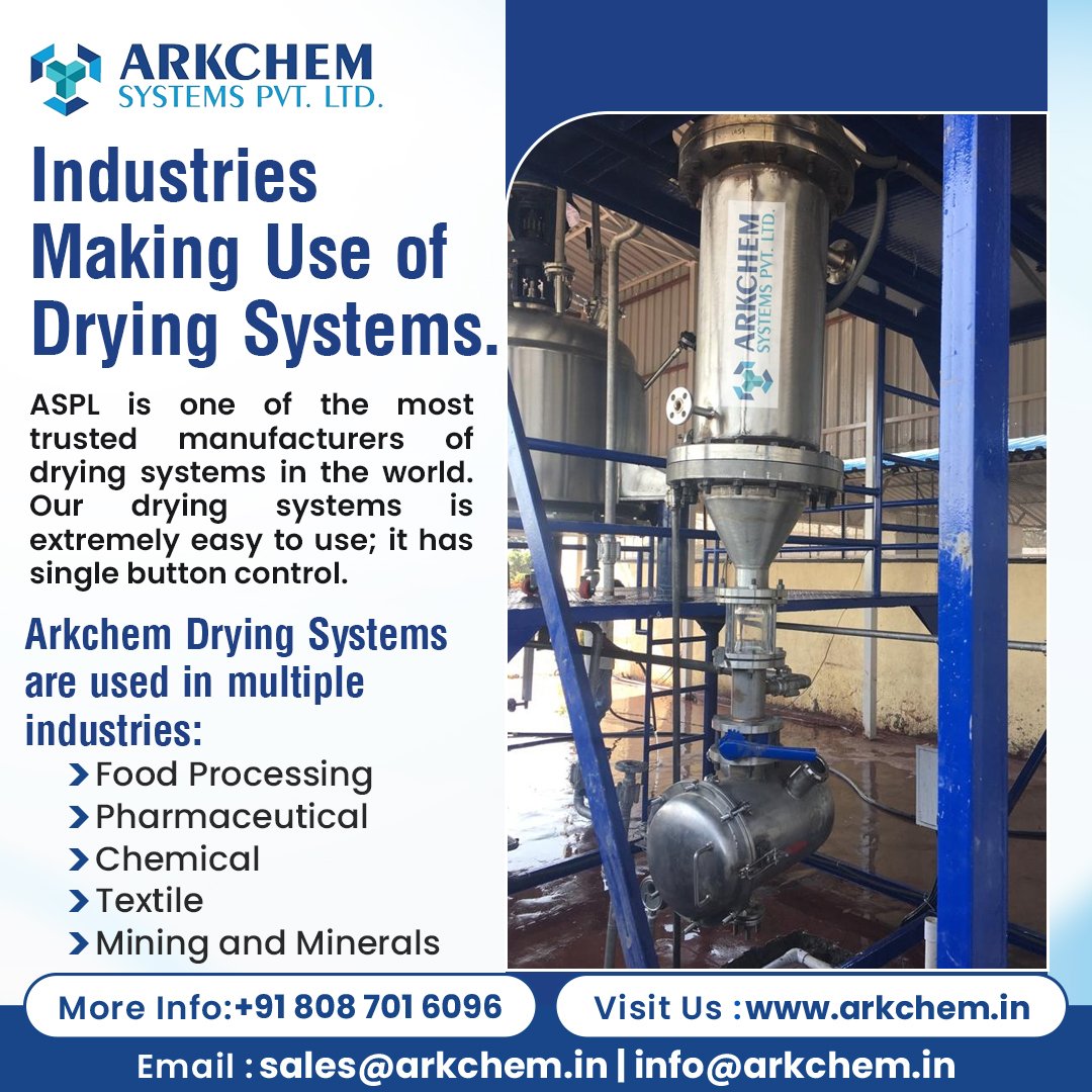 arkchemsystems's tweet image. Experience Unmatched Drying Performance with our Drying Systems.

Contact us today-
arkchem.in

#arkchemsystems #turnkeysystems #distillationsystems #evaporationsystems #dryingsystem #customizedsystems #industrialdryingsystem #industrialproducts #Pune #India