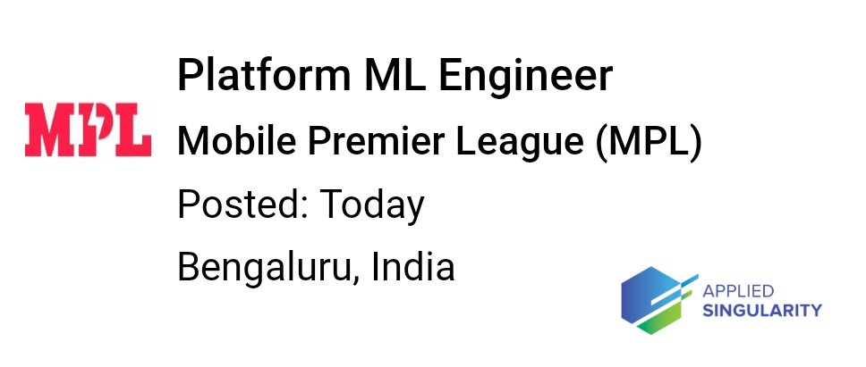 Job posting: 'Platform ML Engineer' at MPL linkedin.com/jobs/view/3654…

Today we have posted the latest Deep Tech jobs from Zycus, Bosch, Groupon, Deloitte, Awign, GSK, and more on our app. To view these and level up your Deep Tech career, get the app from
AppliedSingularity.com/app