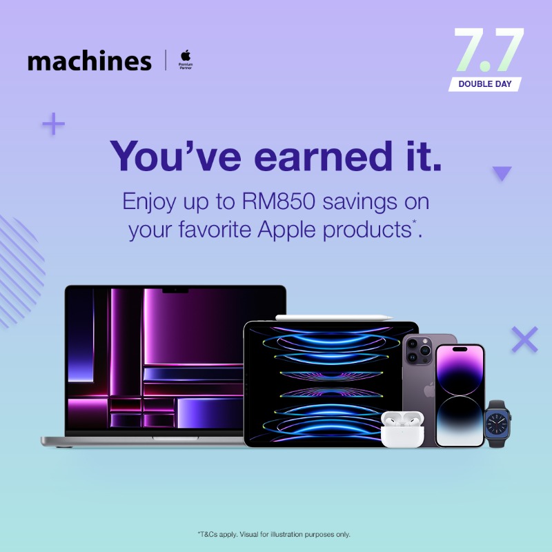 MachinesAPR's tweet photo. Score unbelievable savings with the Machines 7.7 Sale. Add your favorite Apple products to cart now. T&amp;Cs apply.