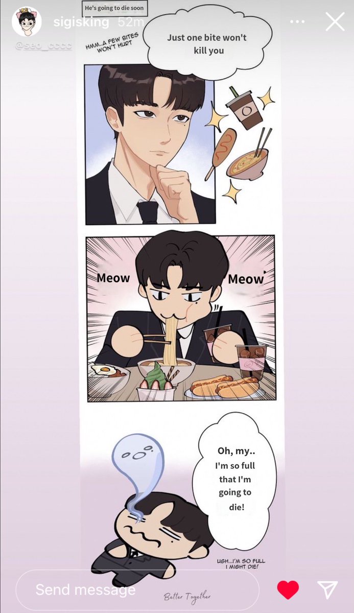 Rosemar16765305's tweet photo. This comics of LeeJae is seoooooooo cute. Eat too much is going to die soon 😂

Post from IG story @sigisking

🦊
@seo_cccc #SeolnGuk #SeoInGoogy #서인국 #서잉구기 #ソイングク #徐仁國 
#deathsgame #leejaeisgoingtodiesoon https://t.co/FcmGp9sDGI