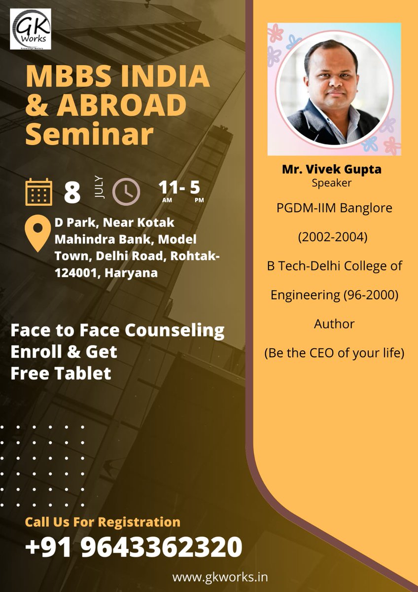 Meet our dedicated advisor and your guide towards a brighter future!
#GKworks #vivekgupta #mbbsadmission2023 #mbbs2023 #mbbsabroad #BestMBBSConsultants #bestconsultancy