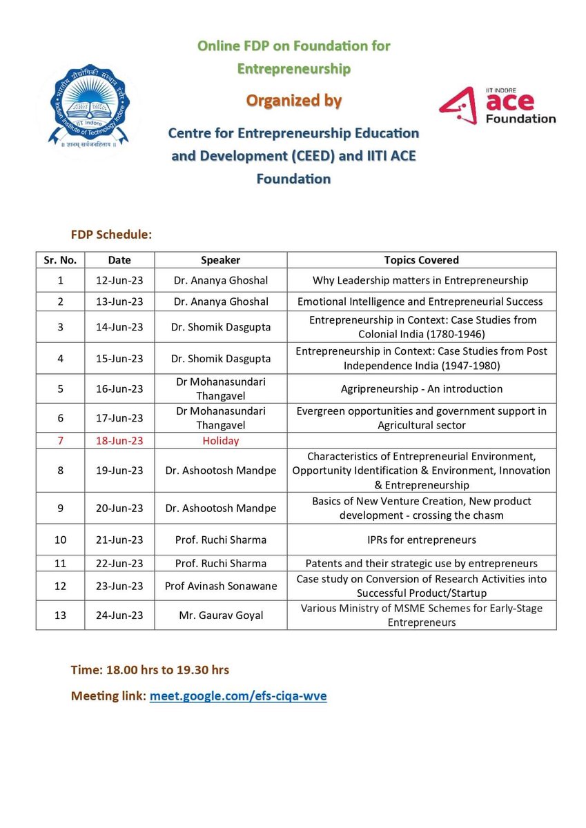 2307_parul's tweet photo. It was wonderful experience to attend two-week online Faculty Development Program (#FDP) titled “Foundation For #Entrepreneurship” organized by the Centre for Entrepreneurship Education and Development (#CEED). #learning #development #Entrepreneurship @imi_college @IITIndore https://t.co/ZLYAfCj7Z4