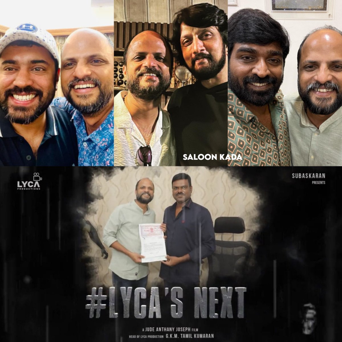 saloon_kada's tweet photo. Director #JudeAnthanyJoseph Recently Met #VijaySethupathi &amp; #KichchaSudeepa 🔥

Also Confirmed That Doing A Film With #NivinPauly Aswell✨

Now Expecting Pan-India Multi-Starrer Film Under #LYCAProduction After #2018Movie Industrial HIT😎⚡ https://t.co/NHdUB1ilH5