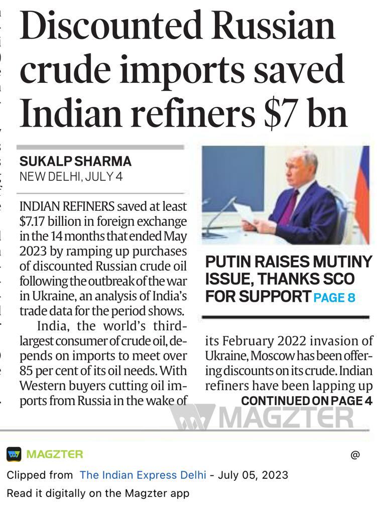 Out of this $7 billion, how much will go to the BJP Party Fund? They spent Rupees 100 Crore for just one by election. Imagine then what will be the fund flow for 2024 battle ? #RussianCrudeOil