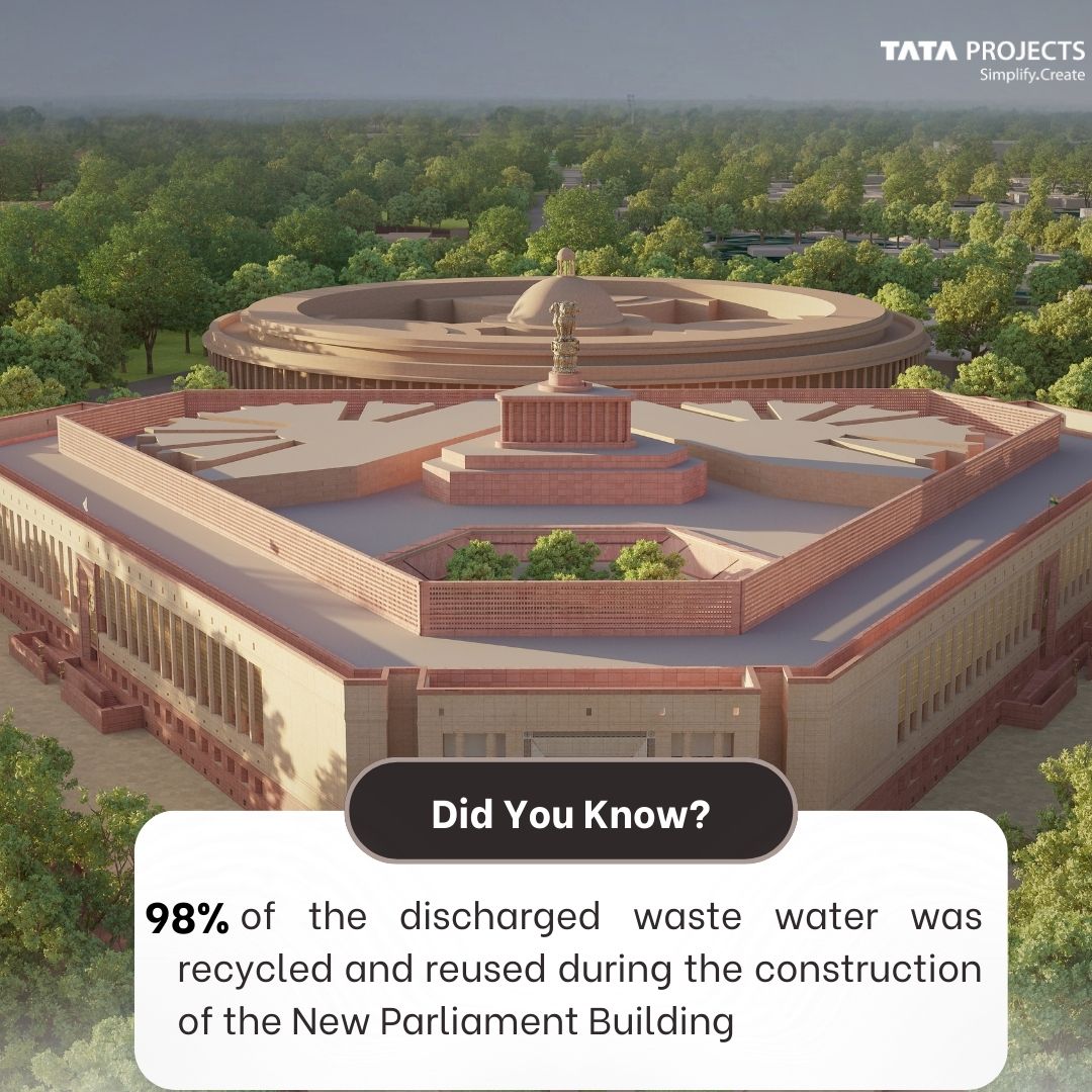 At Tata Projects, our environmental stewardship aims to benefit current & future generations. Our water conservation initiatives in the New Parliament Building Project helped us with lasting outcomes and reduce environmental footprints.
#StrongFoundationForStrongNation