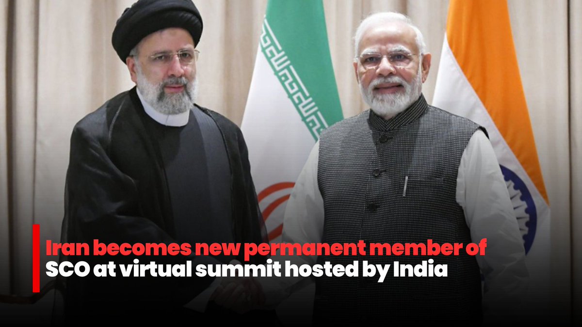 ModernYou_MU's tweet photo. Iran on Tuesday became the new permanent member of the Shanghai Cooperation Organisation (SCO) at an India-hosted virtual summit of the grouping.
#SCO #SCOSummit #Iran #IranRevoIution #IranTruth #PMModi #MahilaVirodhiGehlot #PraveenKumar #PoliticalNews #Breaking_News https://t.co/WycifCKJZ5