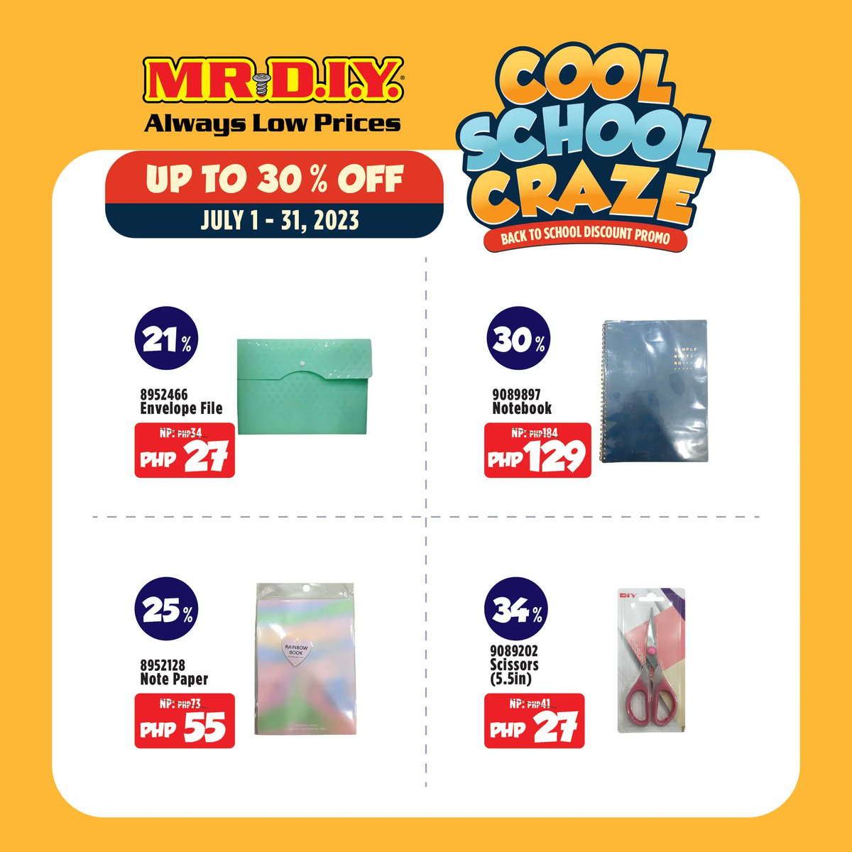 lookosale's tweet photo. Look O! Enjoy up to 30% OFF on cool school supplies until July 31, 2023!
⏰ https://t.co/hTOXfyVDgG
🗺 https://t.co/Af7arp3QYC
#MRDIYPH #AlwaysLowPrices
#AlwaysFunforEveryone
#MeronDIYan #looksale #lookosale

https://t.co/VZMQFe48Ie https://t.co/D32T6LH2cl