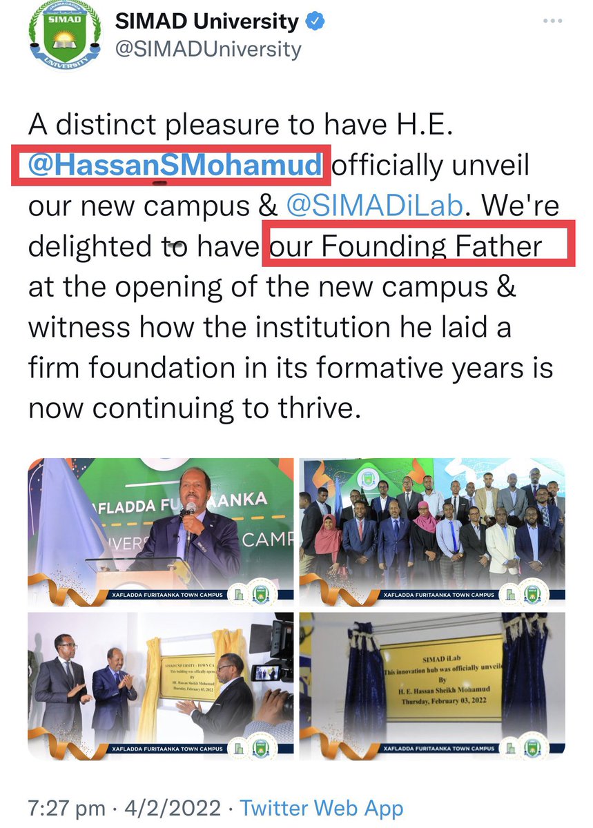 Somali_Lawyer's tweet photo. @SIMADUniversity @HassanSMohamud @HassanAHosow @TheVillaSomalia @NEC_Somalia In his first stint @HassanSMohamud stole over $40M from @MoF_Somalia and fraudulently spent it on @SIMADUniversity while our public school system suffered without sufficient funds to support poor students. HSM’s staunchest cheer squad who sing praises are #DAMSIMAD sycophants-3/3 https://t.co/gVXTf4dYtb