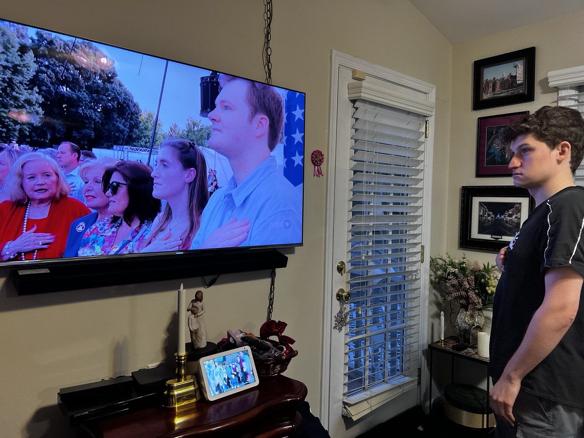 ConnersLaw's tweet photo. @July4thPBS Conner standing as you do from home as it was too crowded for him to feel comfortable but he is enjoying the show his way! https://t.co/JtxO6gTjxC