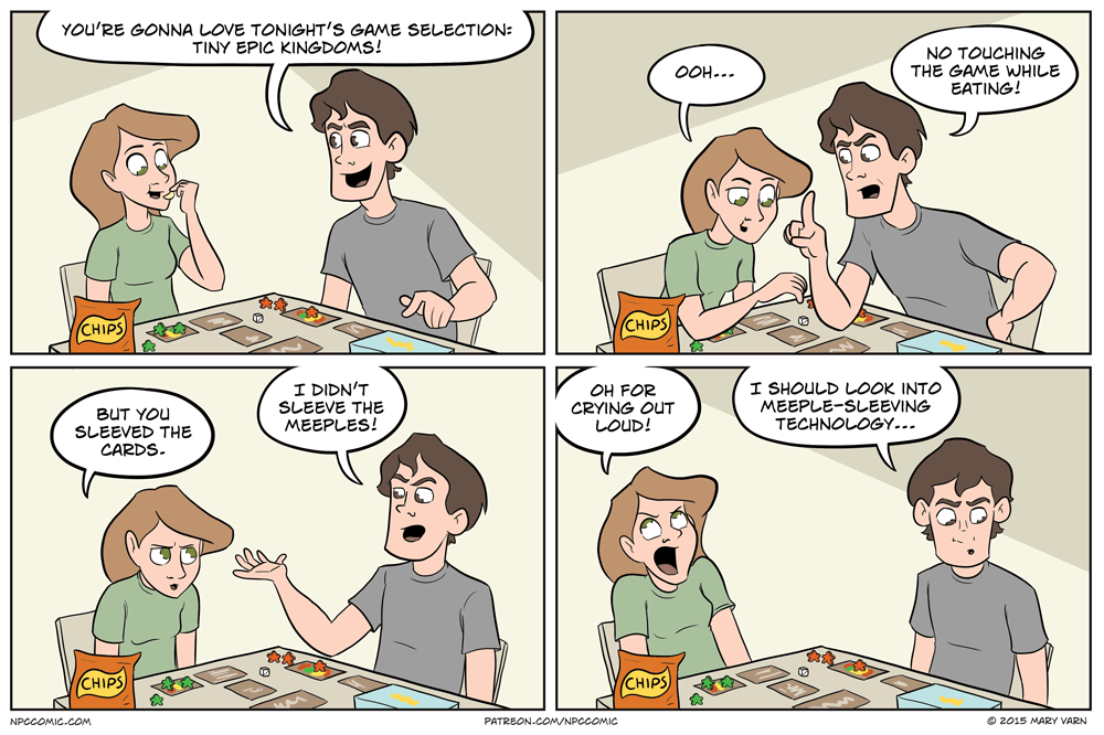 To sleeve cards or not to sleeve cards? That's so passé. Where do you fall on meeple sleeving? #tucson #tabletop #boardgames