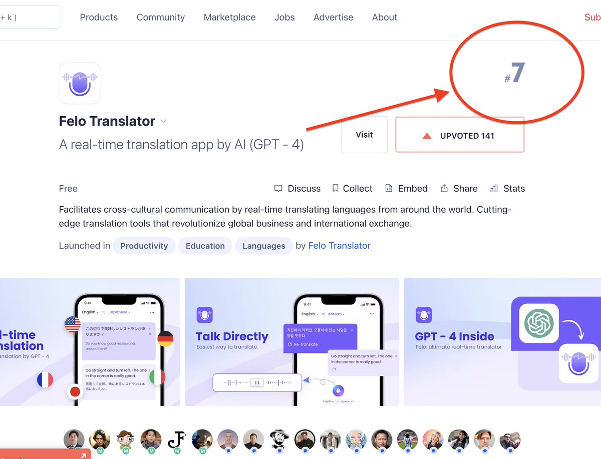 JefferyTatsuya's tweet photo. #FeloTranslator 上线Product Hunt，半天排到第7，而且上了首页！
不容易，昨天晚上亚洲这边睡了，欧美那边白天，居然还能排上去。要感谢大家的厚爱！

如果可能的话，请进入以下链接，帮助我们投票，虽然投票需要登录可能比较复杂，麻烦大家辛苦一下，对我们很重要🙏谢谢
https://t.co/pnYg0wXauD https://t.co/SMMFl6NeQl