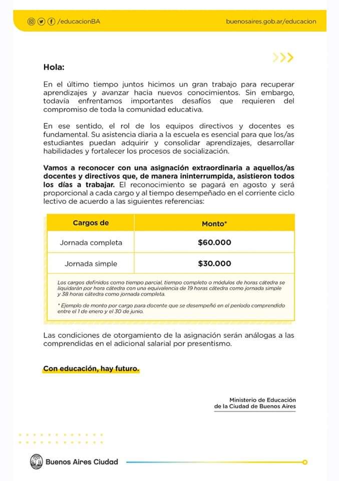 Larreta y Acuña, tan gorra que da bronca

Hoy a la docencia le llegó este mail donde la ministra anuncia un extorsivo "bono" para aquellos que no hayan faltado a clases por paro. De resolver los salarios de miseria y la desidia en las escuelas ni una palabra.