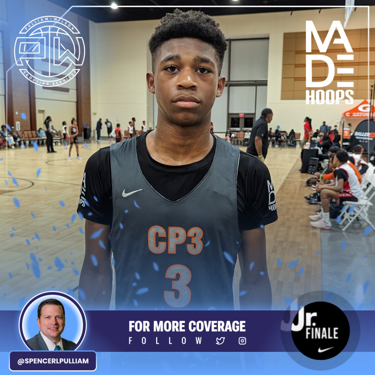SpencerLPulliam's tweet photo. 📍 #JrFinale @madehoops
📂 Team CP3 / CP3BA Elite
👤 David Whitaker

📝 Team CP3 (NC) is without a some important pieces but the group still managed to find a way to advance to the @madehoops #JrFinale sixth grade final with a championship on the line tomorrow.

A huge part of his team's winning ways (currently 4-0) can be credited to 2029 5'10" G David Whitaker. The Atlanta, Georgia native has exploded on the offensive end, recording consecutive 25+ point games in bracket play.