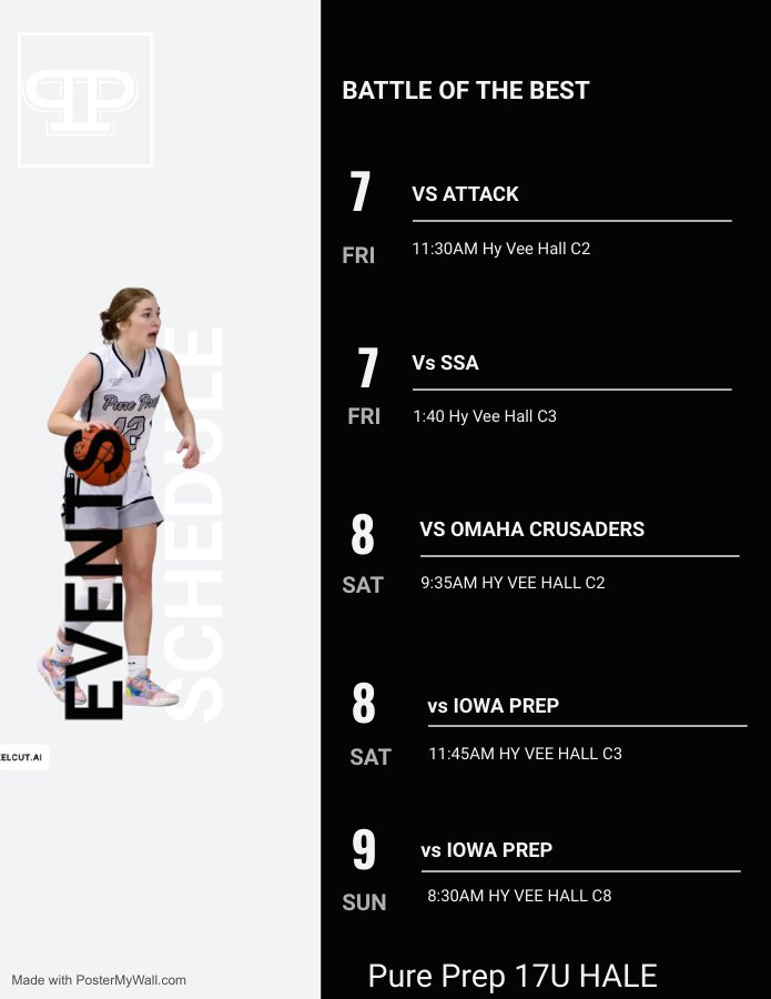 17U Hale 
Battle Of The Best🏀

Des Moines, IA 📍
HyVee Hall 🏢
Roster and Schedule🔥
Coaches get out to see this Crew💯