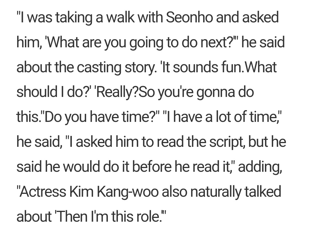 afarbyeols's tweet photo. Ini kayaknya pas PHJ nawarin script Tyrant ya? Seonho nerima lg pdahal blm baca scriptnya. Kangwoo jg malah milih role yg cocok buat dia 🤣 seonho ni kayaknya cerita dia dicasting drama KJW, tp pas ditanyain PHJ dia ada waktu ngga, malah dijawab banyaaak 🤣 mang gak bs nganggur https://t.co/GyDjoJO6Ny