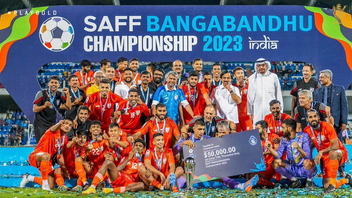 TheKUNAL05's tweet photo. Congratulations India 🇮🇳
Indian Football Team defeated Kuwait in the final of SAFF Championship 2023. 🏆

#SAFFChampionship2023 #IndianFootball #SunilChhetri https://t.co/VsmuI2HsQh