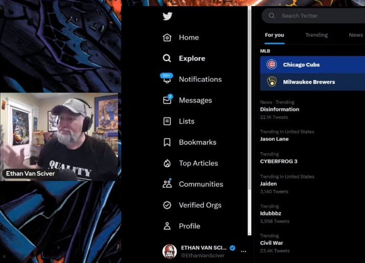 Lombarsi's tweet photo. Ethan @EthanVanSciver when he thinks he's showing us a video that he didn't screen share XD
#comicsgate #CyberFrog3RedExtermination https://t.co/0C4YkmAMEs