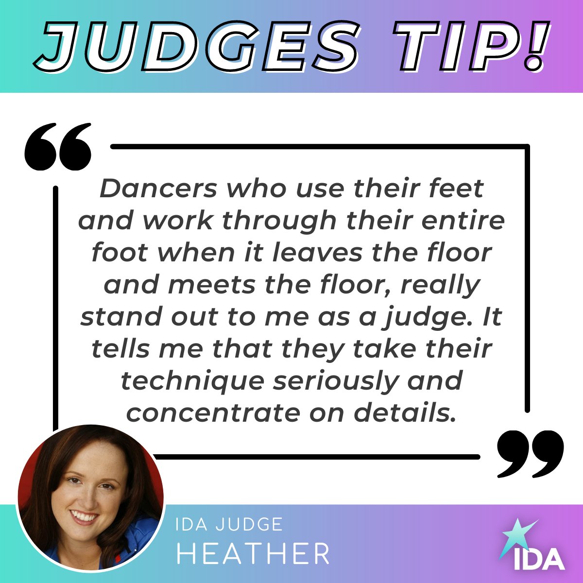 IDAadjudicators's tweet photo. This week's #TuesdayTip comes from IDA Judge Heather! 

Follow us on social media for more weekly tips straight from our IDA Judges every Tuesday! ⭐️ #MakingTheImpact https://t.co/RyB5n3rEOt