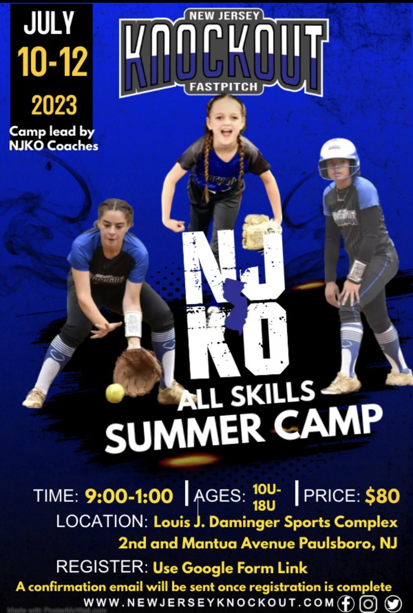 All Skills Summer. Camp starts next Monday 7/10. This 3 day camp focuses on all skills related to 🥎 and is separated by age groups. Use link to register: docs.google.com/forms/d/1mfmlN…