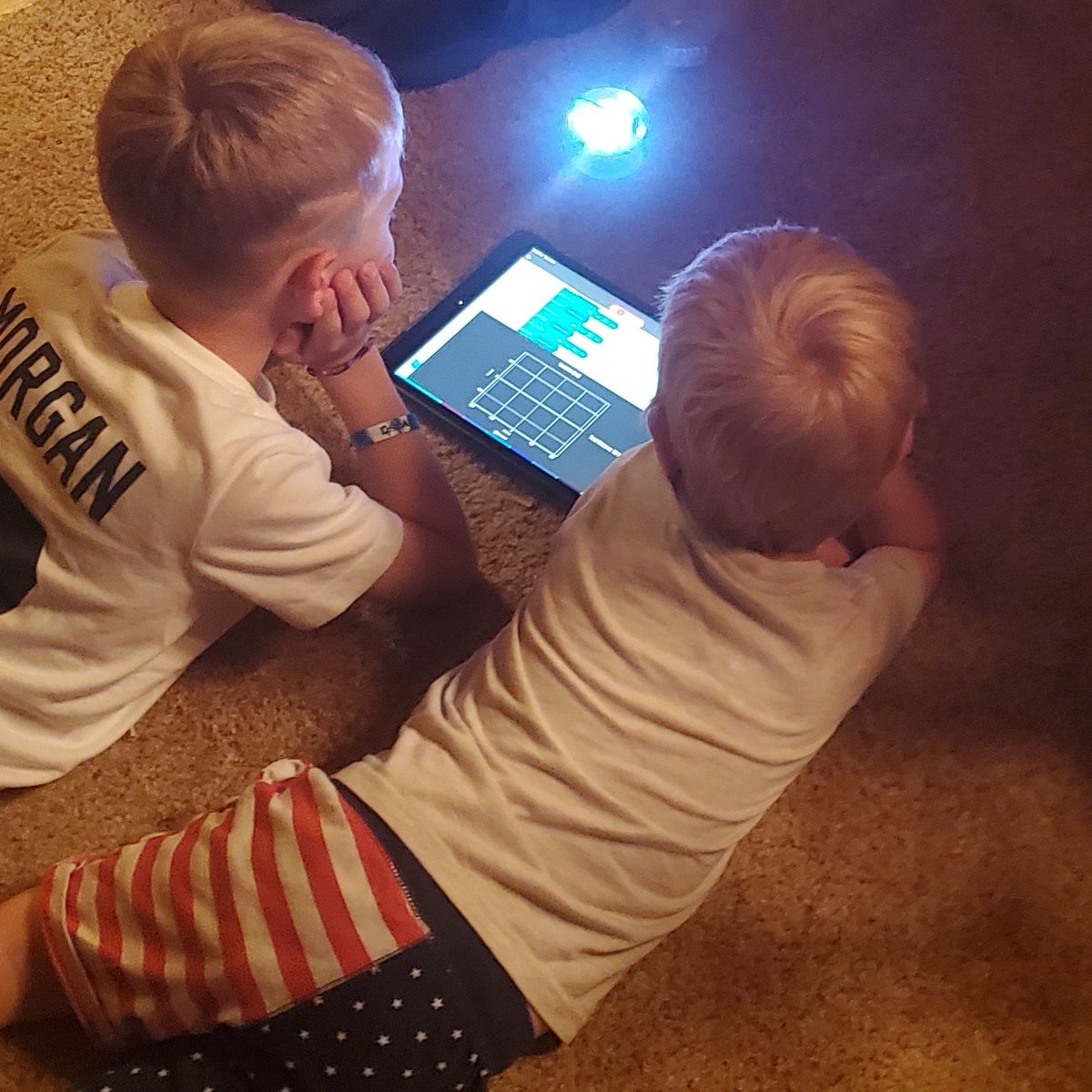 GGTechTeacher's tweet photo. My nephew and son #coding @sphero #fireworks.  The most fun, pet-friendly, and safest version. :-) life is good.
#Happy4thofJuly #SpheroHero https://t.co/rqm8gevRQR