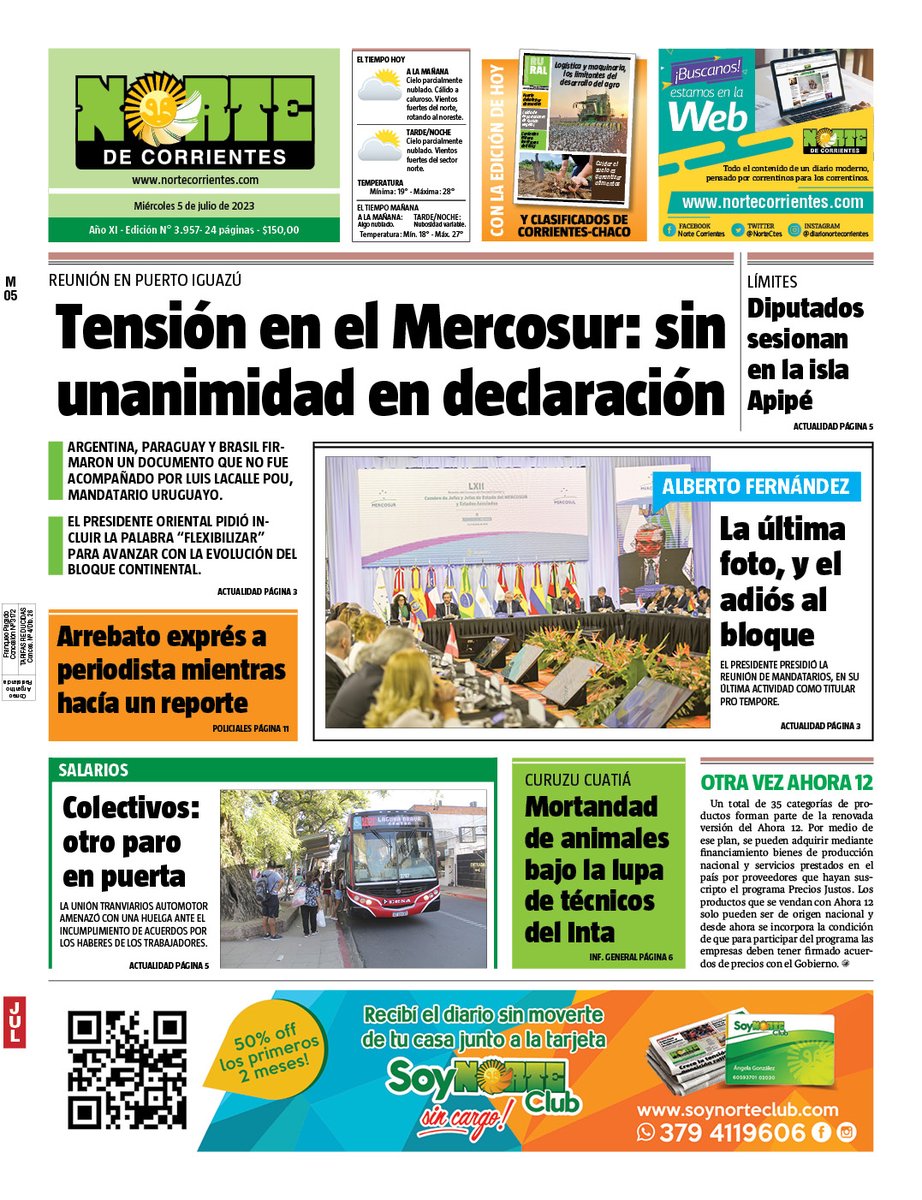 NorteCtes's tweet photo. #BuenMiercoles #NuestraTapa del #Miercoles 5 de julio de 2023 de @NorteCtes @DiarioNorteCom https://t.co/WlbcJXvcWW