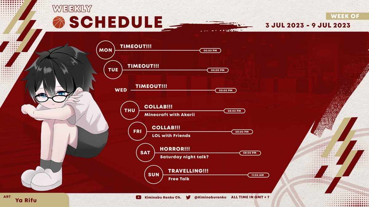 Ignazrenku's tweet photo. 【WEEKLY SCHEDULE】  
Hello guys, weekly skejul here. bisa mampir ada 2 collab game sama Horror di malam minggu. HAVE A NICE DAY! AND SEE YOU IN MY ZONE!  

× General : #rendunk
× Live tag : #renstarto
× Art tag : #3pointart
× Meme : #kimeme
× Fan Name : #whooper https://t.co/zjX07Bp5BI