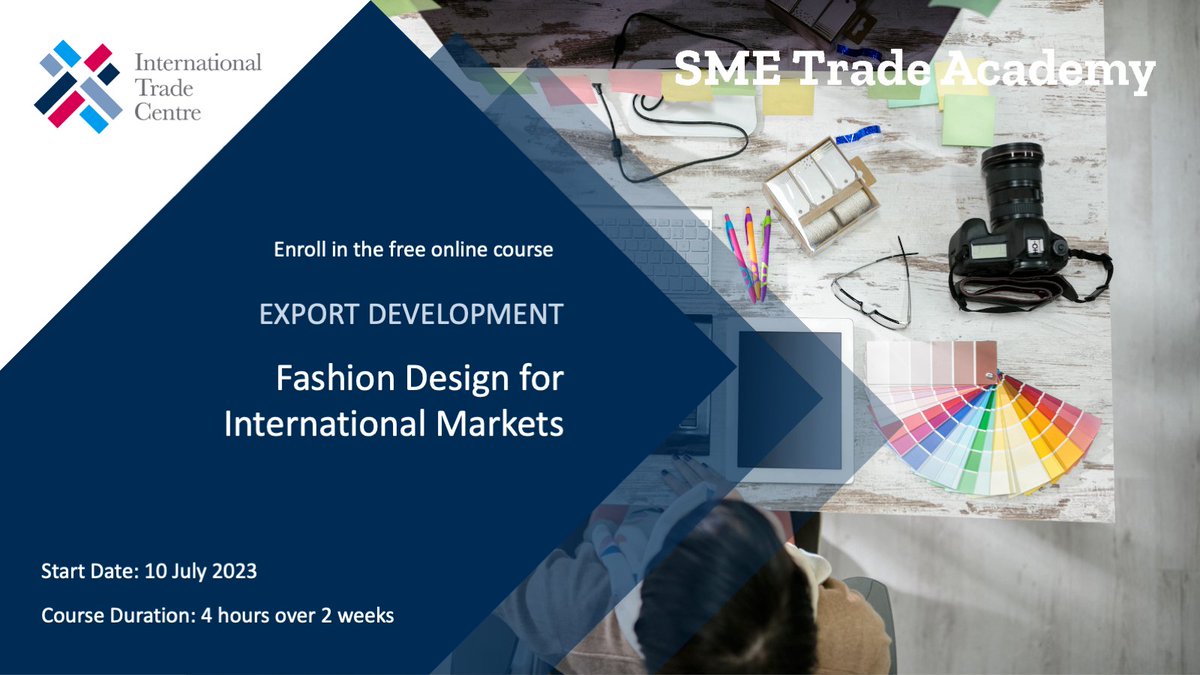 SMEtradeacademy's tweet photo. π₯» What do you know about #product and collection #design within the context of the global #fashion and #textile #industry? https://t.co/Gf3gvdY9Xr
Register for our #free #elearning course "Fashion Design for International Markets" to learn more!
#exportdev https://t.co/6ul7VZDU1B