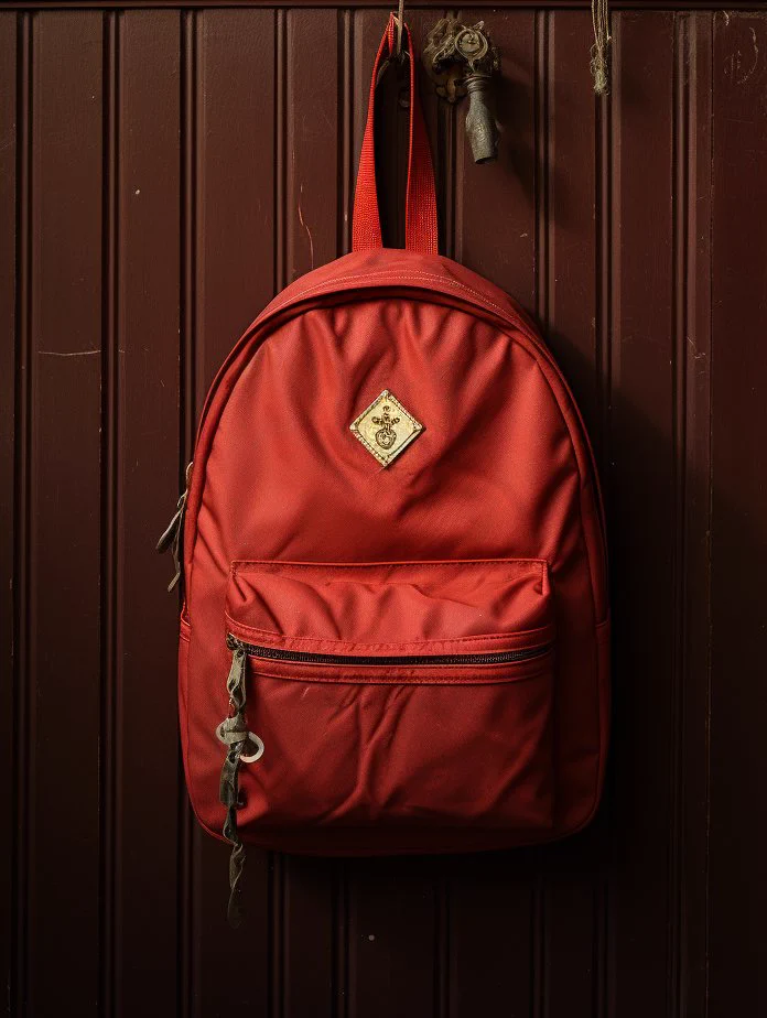 AI generated image of a red kid's backpack, because I don't post family pictures on Twitter as a rule.