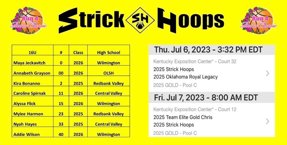 This is my pool play schedule for #Roses23 Classic 🌹, I’m so excited to be competing with @StrickHoopsLLC!