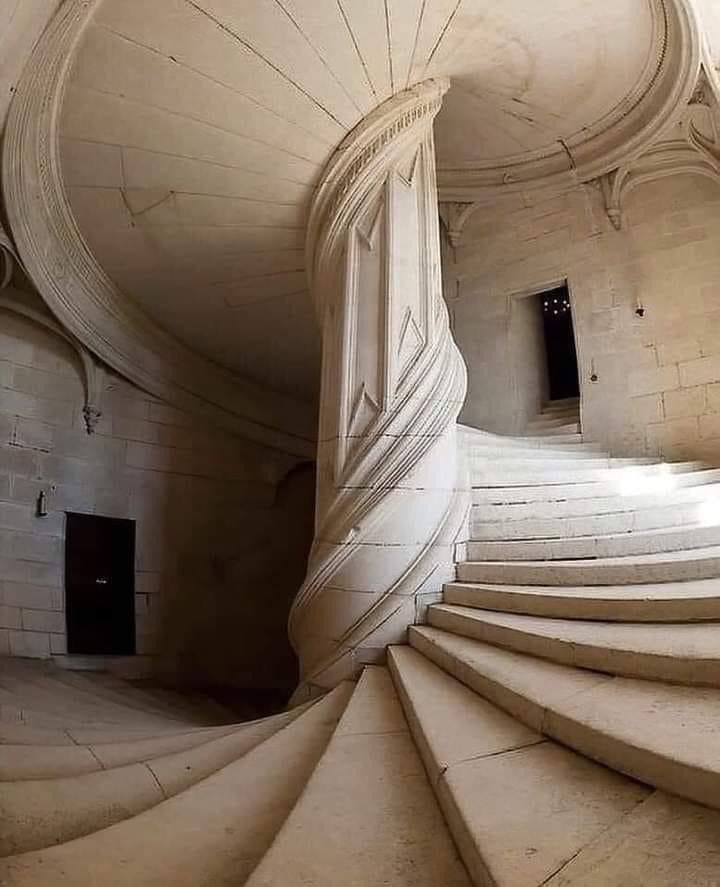 Arteymas_'s tweet photo. La escalera de Chambord, atribuida al genial inventor Leonardo de Vinci, presenta una particularidad única en su época: dos tramos que, a modo de hebras de una hélice montadas la una sobre la otra, parecen formar un todo a ojos de un observador exterior. 

Sin embargo, las personas que han utilizado esta escalera confirman que se puede llegar hasta la terraza sin cruzarse jamás con otra persona que suba al mismo tiempo y ritmo. 

Como mucho, se puede observar a la otra persona a través de las linternas abiertas en el hueco interior de la escalera.