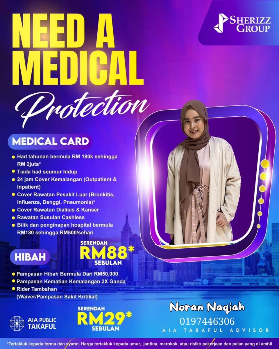 𝐓𝐀𝐖𝐀𝐑𝐀𝐍 𝐌𝐄𝐃𝐈𝐊𝐀𝐋 𝐊𝐀𝐃 &amp; 𝐇𝐈𝐁𝐀𝐇 𝐌𝐀𝐌𝐏𝐔 𝐌𝐈𝐋𝐈𝐊    MEDIKAL KAD SERENDAH RM69  
HIBAH SERENDAH RM29,  

hi! If sesiapa sedang mencari perlindungan takaful seperti medical card , hibah , lady plan atau critical protection plan . 

wassap.my/60197446306