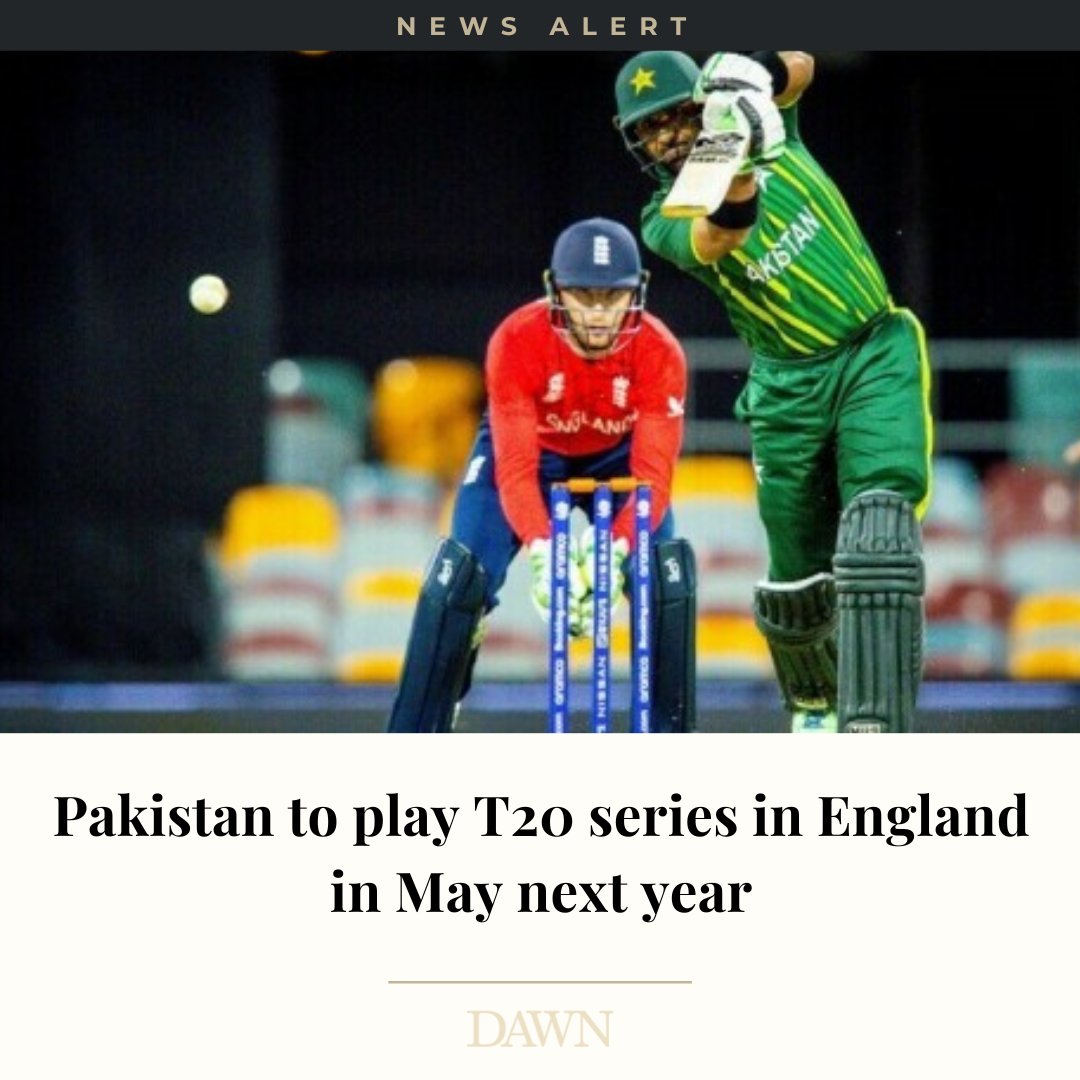 World champions England will start their 2024 home season with a four-match T20 International series against Pakistan in May before the teams participate in the ICC T20 World Cup in June.

Read more: https://t.co/L6WQitrRRc

#DawnToday https://t.co/zX9FjuGDlP