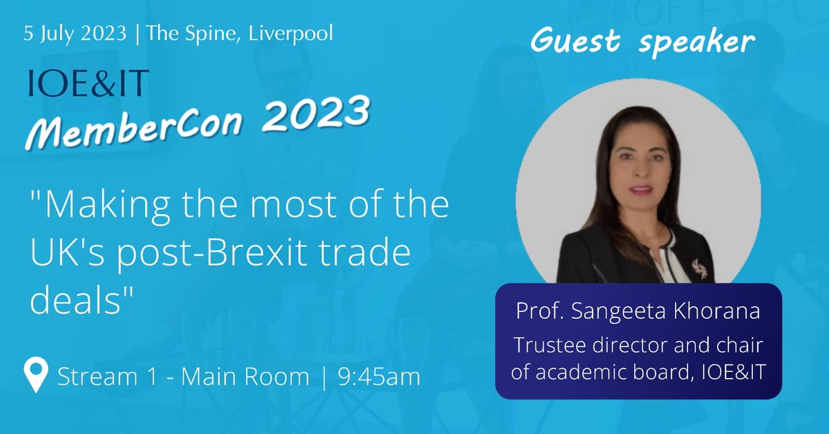 Sangeeta Khorana (@sangeetakhorana) on Twitter photo Looking forward to speaking at <a href="/IOExport/">Chartered Inst. of Export & International Trade</a> #MemberCon 2023, where I will share my insights on how businesses can benefit from UK’s trade deals. Looking forward to speaking at <a href="/IOExport/">Chartered Inst. of Export & International Trade</a> #MemberCon 2023, where I will share my insights on how businesses can benefit from UK’s trade deals.