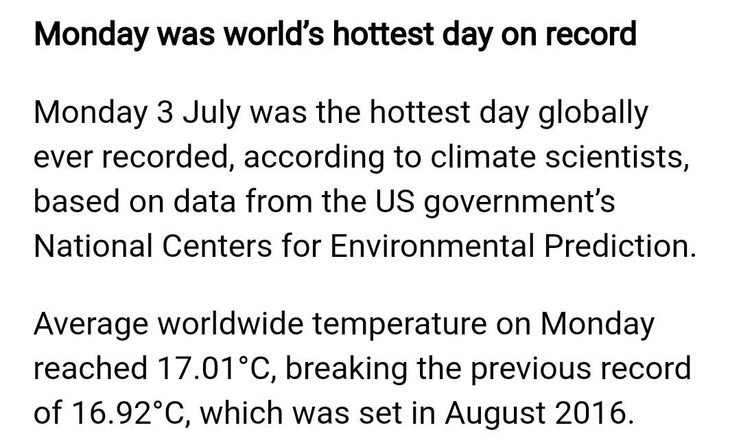 NeelkamalPb's tweet photo. As per Climate Change Institute #ClimateReanalyzer the July 3, 2023 recorded the hottest ever world average temp at 17.01°C breaking previous record of highest avg temp of 16.92°C recorded in Aug 2016, hope the world powers will confess Global Warming is here to stay https://t.co/dW8XqRExB9