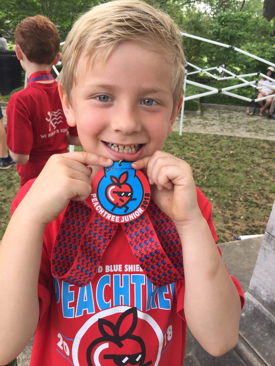 Tuba65's tweet photo. Treat today was completing the Peachtree Road Race with 12-year-old Landon. Been a fun journey over the years that began watching him *compete* in the Peachtree Junior. Thanks @ATLtrackclub and @ajc for helping make memories. #ajcprr https://t.co/9rqXPggNo4