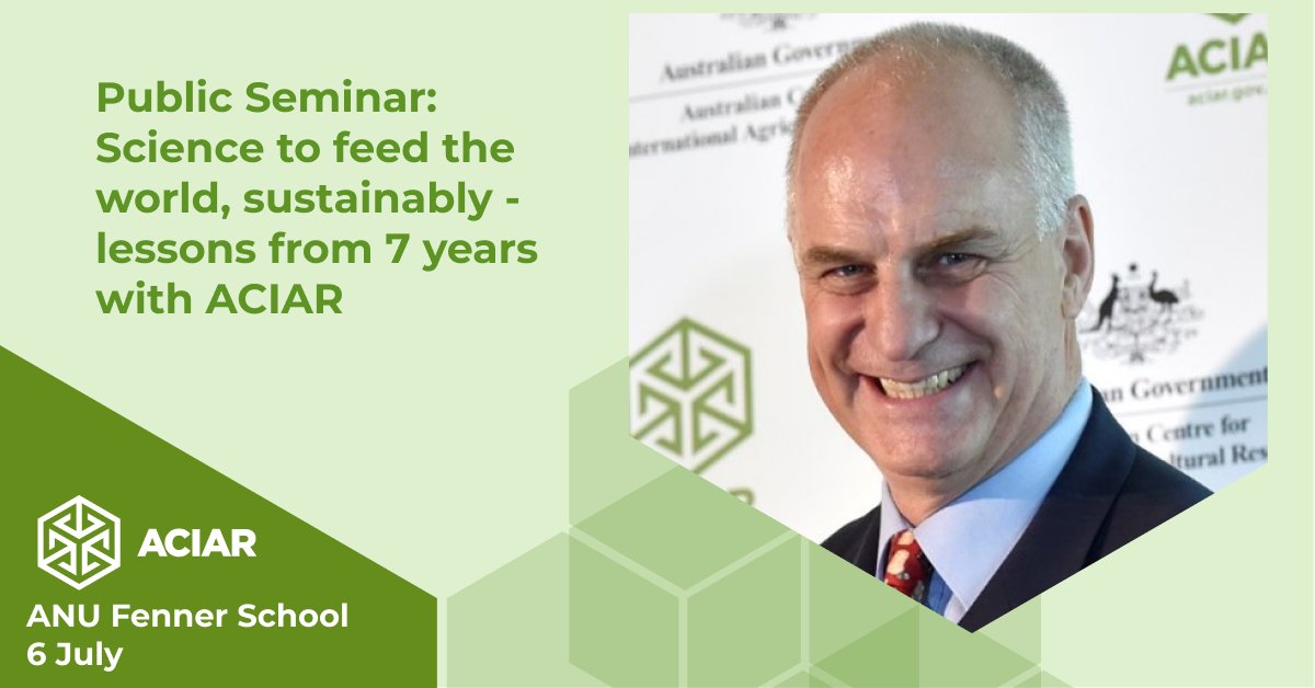 Tomorrow at 1pm AEST, tune into @ANUFennerSchool #LiveStream 🎥 to watch @ACIARCEO Professor Andrew Campbell reflect on his time leading ACIAR. '#Science to feed the world, sustainably 🌏 – lessons from 7 years with #ACIAR' registration at ➡️ bit.ly/3rc2i5s