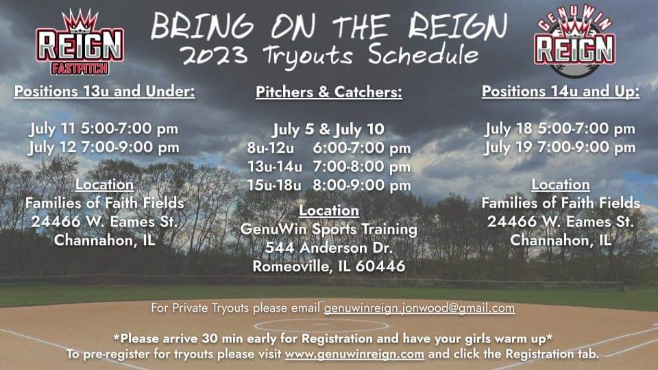 Visit genuwinreign.com/registernow to pre-register for 23-24 tryouts! Join our #reignfam