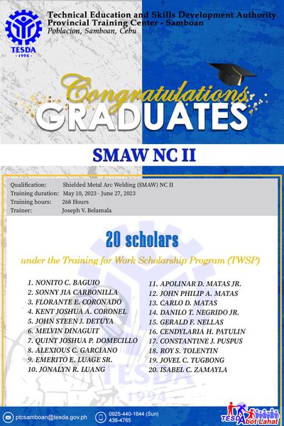 tesdaofficial's tweet photo. #LevelUpSaTESDA
Congratulations to the 20 TESDA graduates who successfully completed their 268 hour training in Shielded Metal Arc Welding (SMAW) NC II under the Training for Work Scholarship Program (TWSP).
Photo credit: @TESDAVII
#TESDAAbotLahat https://t.co/Mytli9zJrQ