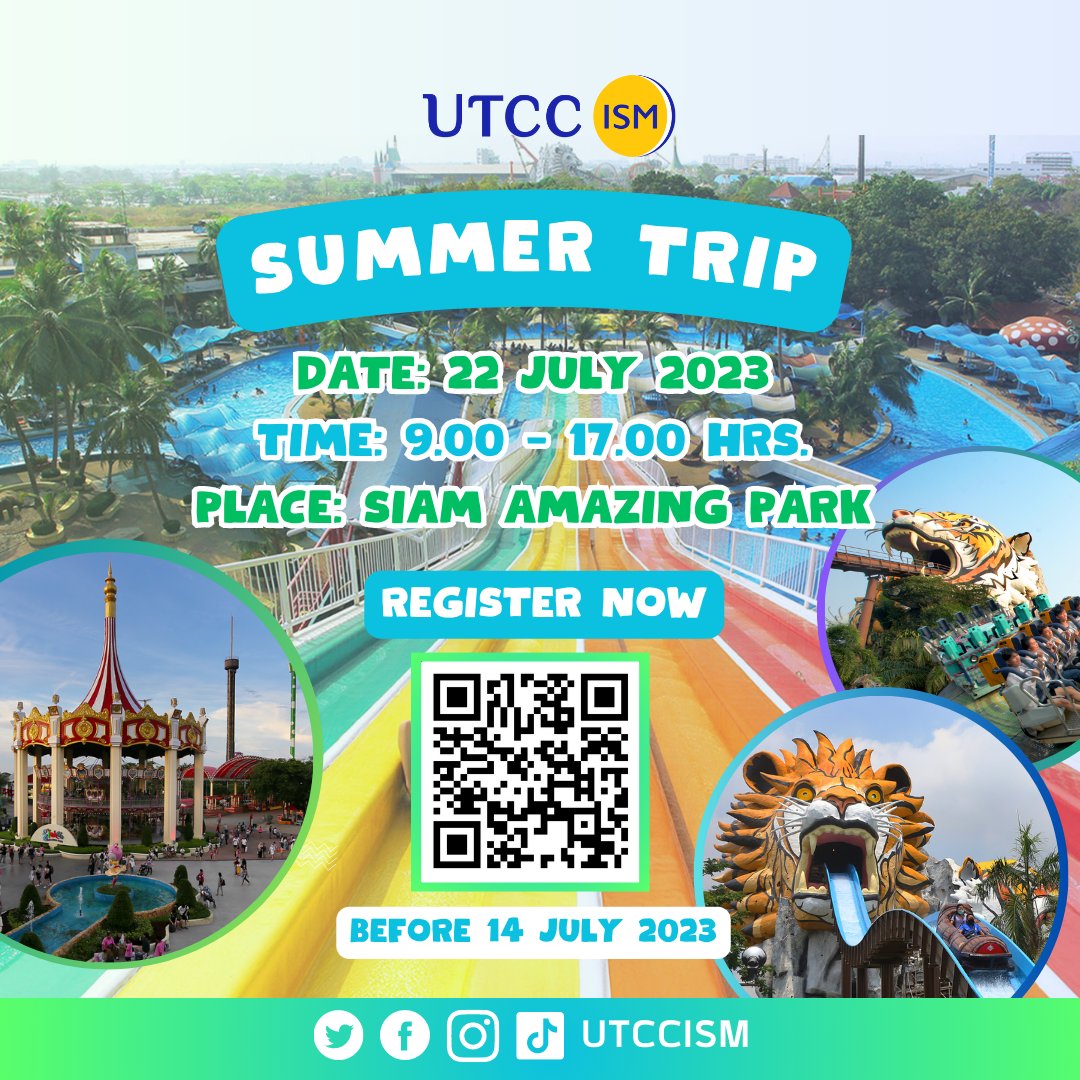 UTCCiSM's tweet photo. Learn about how to run an amusement park business and cultural tourism at Siam Amazing Park 🎢

🗓️Date: July 22, 2023
⏰Time: 9.00 - 17.00 hrs.
📍Place: Siam Amazing Park

Limited seats: max 60 ISM students‼️

❇️ Register now : https://t.co/BorpODw0u0

#UTCCiSM #UTCC https://t.co/fynW5u8WoT