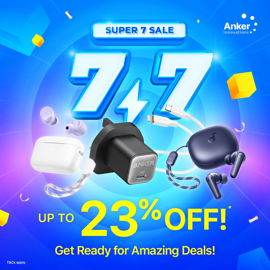 AnkerMY's tweet photo. Get ready to set your alarms as Anker's Super 7 Sale is coming up on 7.7. As the world's leading charging expert, Anker will provide a solution to all your battery-related worries.
🔗 Shopee: https://t.co/IKMJyfqkMw
🔗 Lazada: https://t.co/4Gl4UyaGy5

#Super7Sale #DealAlert https://t.co/wAM1Z215NO